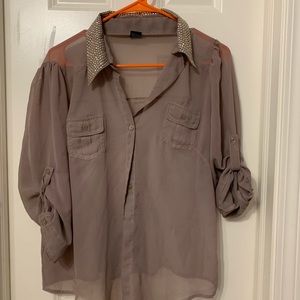 Rhinestone Colar Sheer Blouse